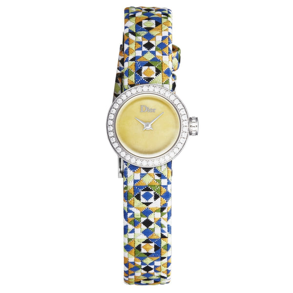 Christian Dior Women's CD040110A025 'La D De Dior Mini' Yellow Dial Diamond Bezel Multi Color Woven Strap Swiss Quartz Watch