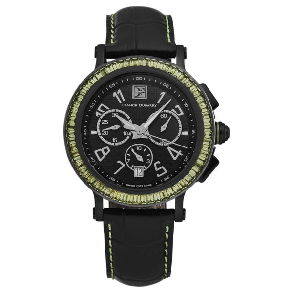 Franck Dubarry CC-03-08 Women's 'Crazy Colors' Chronograph Black Dial Black Leather Strap Swiss Quartz Watch