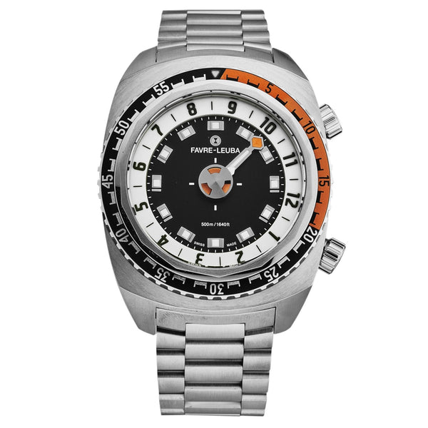 FavreLeuba Men's 00.10101.08.13.20 'Raider Harpoon' Black White Dial Stainless Steel Bracelet Automatic Watch