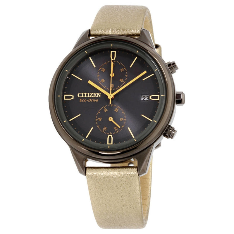 Citizen Women's FB2007-04H Eco-Drive 'Chandler' Gold tone Leather Dark Grey Dial Chronograph Watch