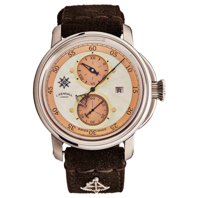 Larcum Kendall K5-004 Men's 'K5' Ivory Mother of Pearl Dial Brown Leather Strap Date Swiss Automatic Watch