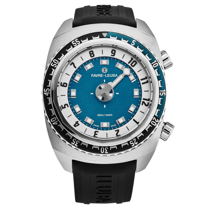 FavreLeuba Men's 00.10101.08.52.31 'Raider Harpoon' Blue White Dial Black Rubber Strap Automatic Watch