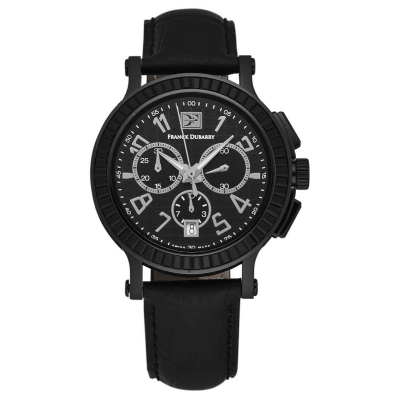 Franck Dubarry CC-03-06 Women's 'Crazy Colors' Chronograph Black Dial Black Leather Strap Swiss Quartz Watch