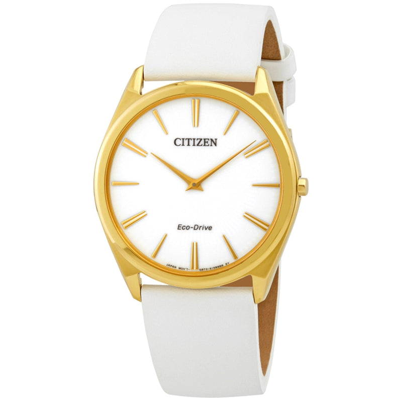 Citizen AR3072-09A Women's Eco-Drive 'Stiletto-Large' White Leather White Dial Gold Watch