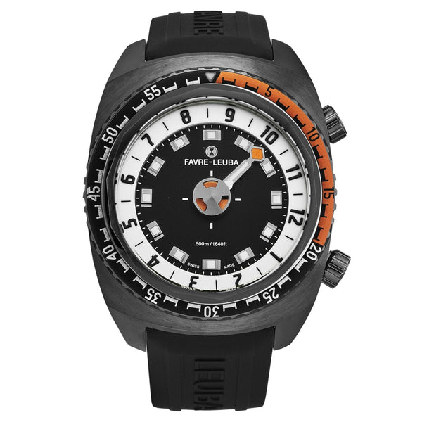 Favre-Leuba Men's 00.10101.09.13.31 'Raider Harpoon' Black White Dial Black Rubber Strap Automatic Watch