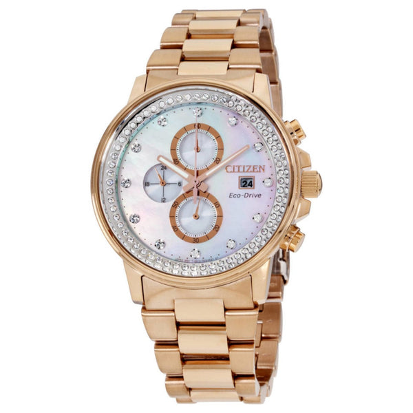 Citizen FB3003-51Y Men's Eco-Drive 'Crystal' Rose Gold tone Stainless Steel Mother of Pearl Dial Chronograph Watch