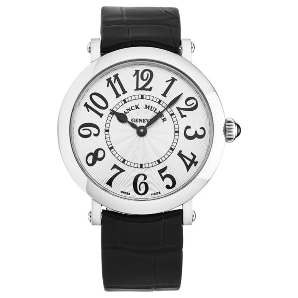 Franck Muller 8035QZACVSIL Women's 'Round' Silver Dial Black Leather Strap Swiss Quartz Watch