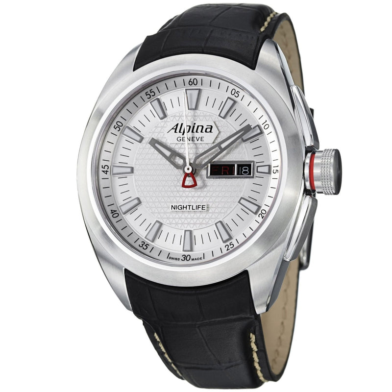 Alpina Men's 'Club' Silver Dial Black Leather Strap Day Date Watch AL-242S4RC6