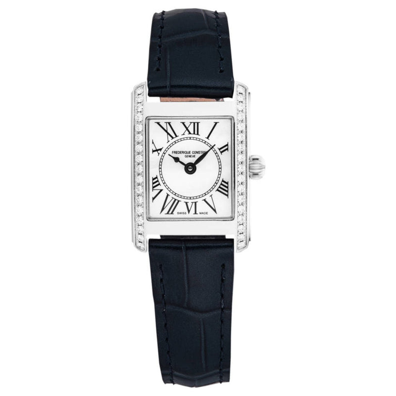 Frederique Constant FC200MPWCD16 Women's 'Carree' White Dial Blue Leather Strap Swiss Quartz Watch