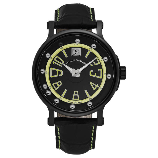 Franck Dubarry Women's CB-04-05 'Crazy Balls' Black/Green Dial Black Leather Strap Swiss Quartz Watch