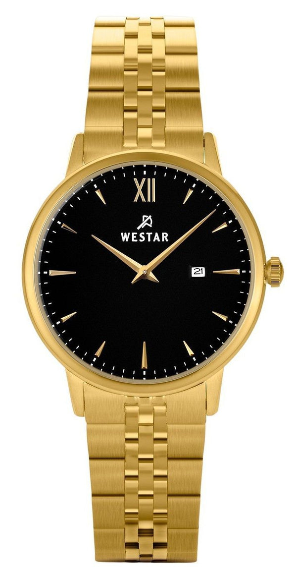 Westar Profile Gold Tone Stainless Steel Black Dial Quartz 40215GPN103 Women's Watch