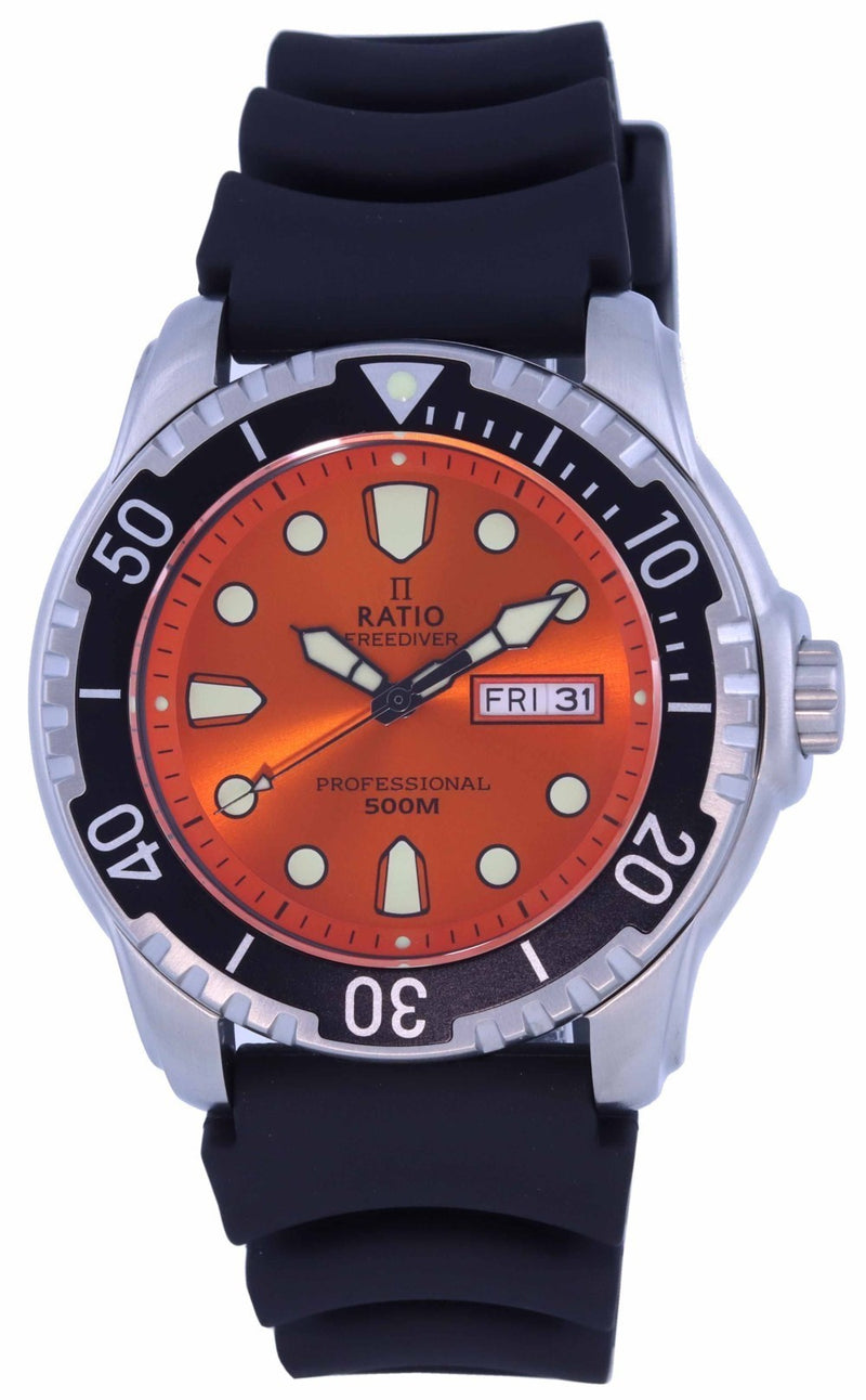 Ratio FreeDiver Orange Dial PU Strap Quartz 48HA90-02-ORG 500m Men's Watch