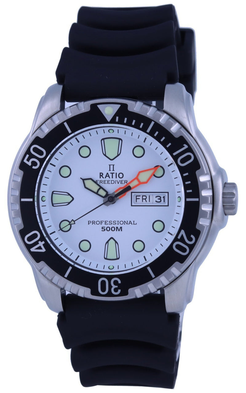 Ratio FreeDiver White Dial PU Strap Quartz 48HA90-02-WHT 500m Men's Watch