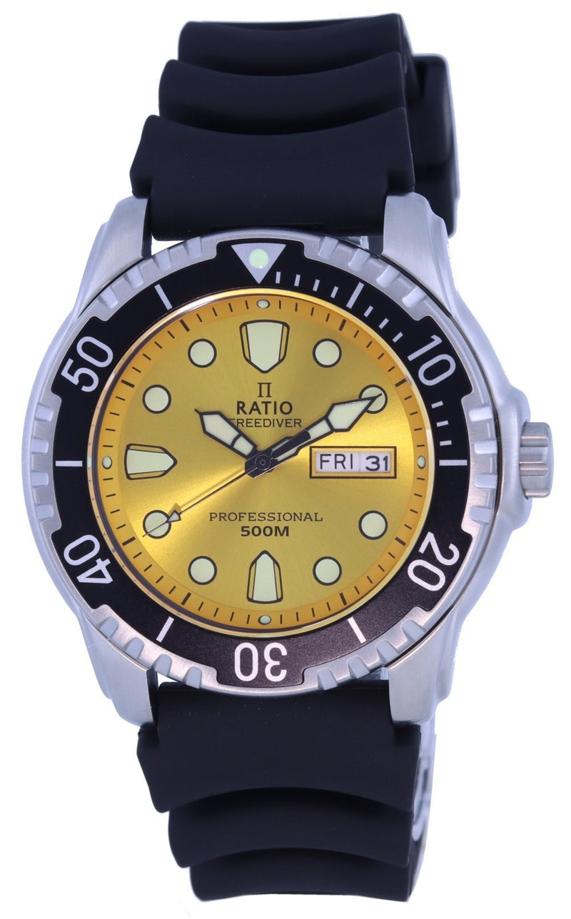 Ratio FreeDiver Yellow Dial PU Strap Quartz 48HA90-02-YLW 500m Men's Watch