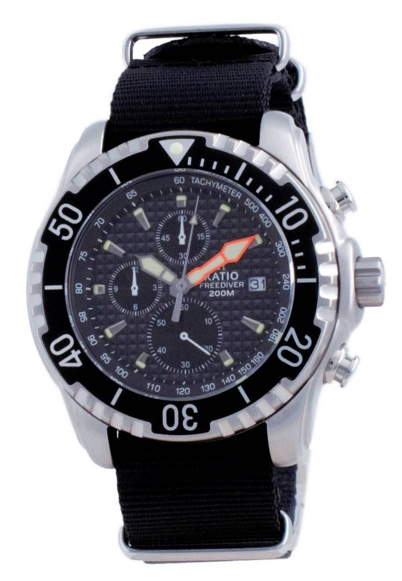 Ratio Free Diver Chronograph Nylon Quartz Diver's 48HA90-17-CHR-BLK-var-NATO4 200M Men's Watch