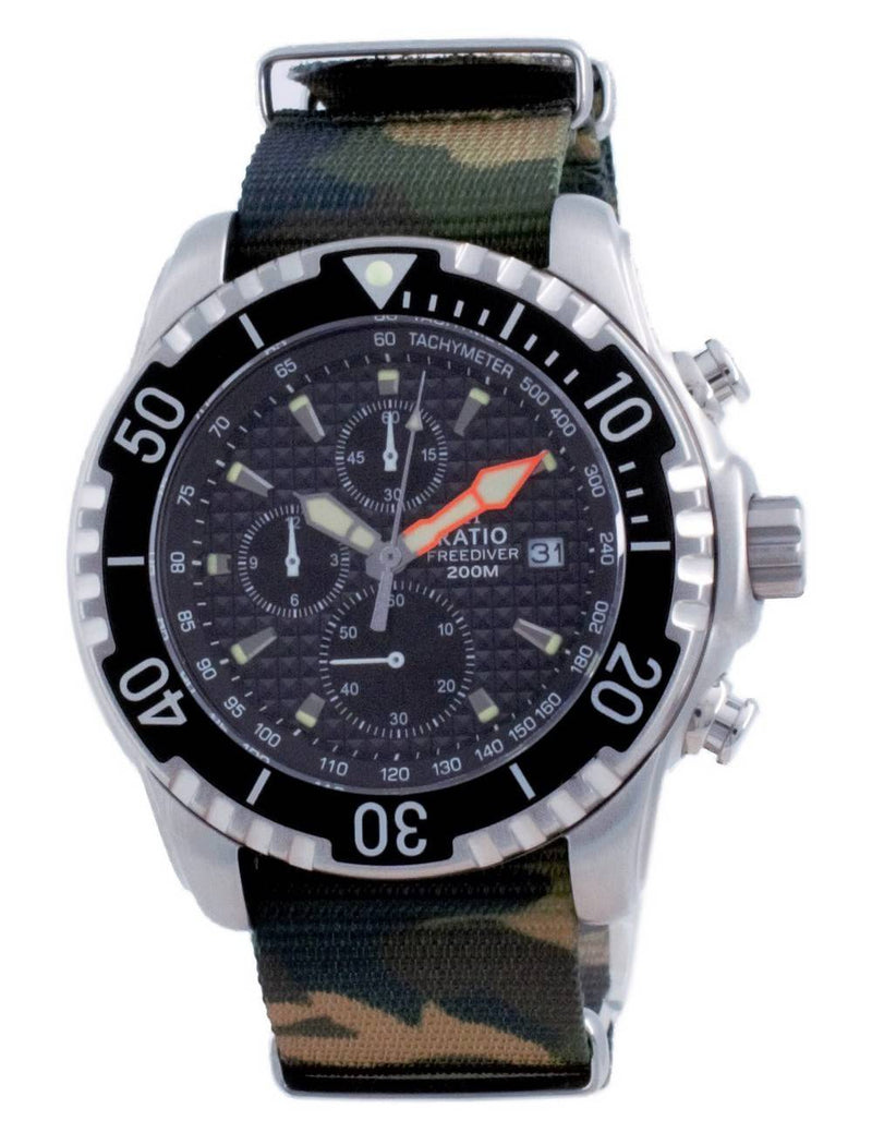 Ratio Free Diver Chronograph Nylon Quartz Diver's 48HA90-17-CHR-BLK-var-NATO5 200M Men's Watch