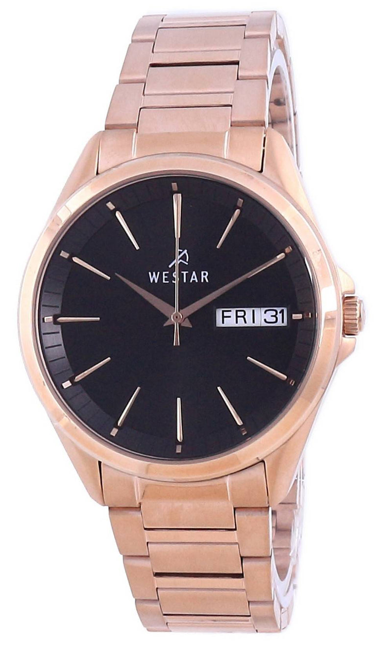 Westar Black Dial Rose Gold Tone Stainless Steel Quartz 50212 PPN 603 Men's Watch