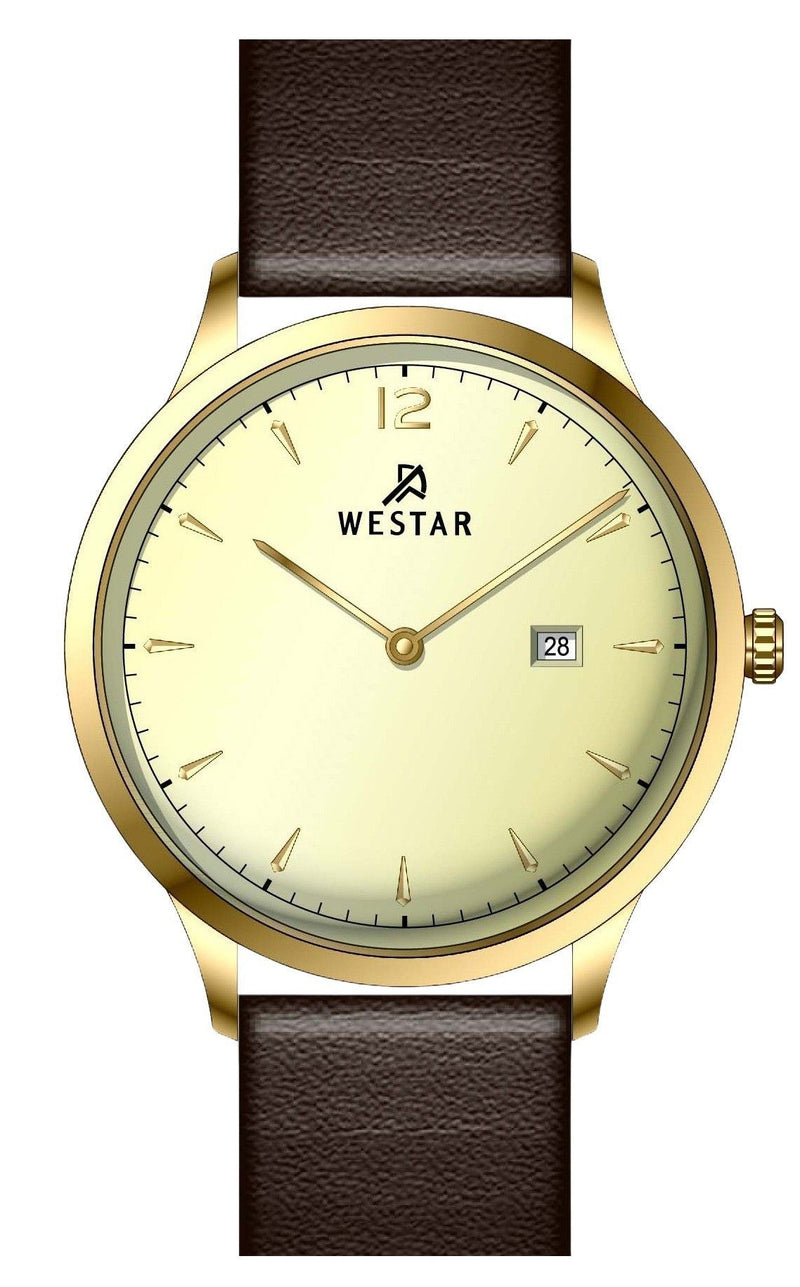 Westar Profile Leather Strap Light Champagne Dial Quartz 50217GPN122 Men's Watch