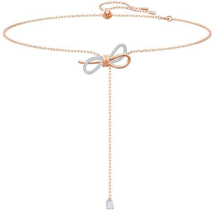 Swarovski Lifelong Bow Rose Gold Tone Y Shaped Necklace With Clear Crystal 5447082 For Women