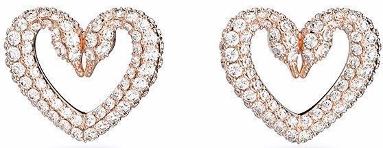Swarovski Una Rose Gold Tone Swan Neck Heart Stud Earrings 5628659 For Women