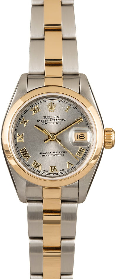 Pre Owned Used Rolex Rhodium Roman Numeral Dial 18K Gold Smooth Bezel Oyster Band 69163