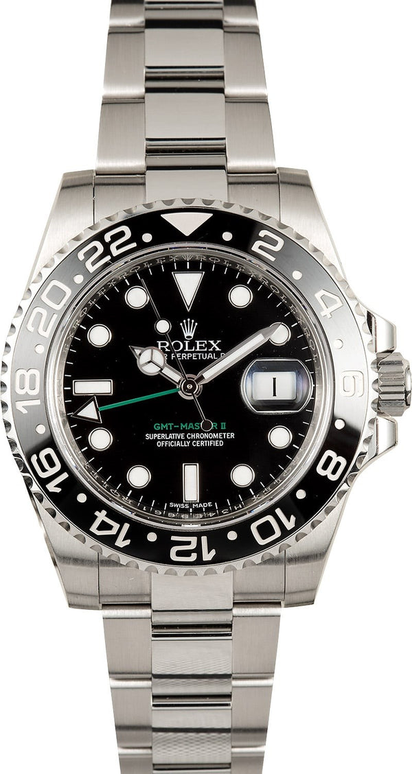 Pre Owned Men'S Used Rolex Black Dial Black Ceramic Bezel New-Style Oyster Flip-Lock Band 116710