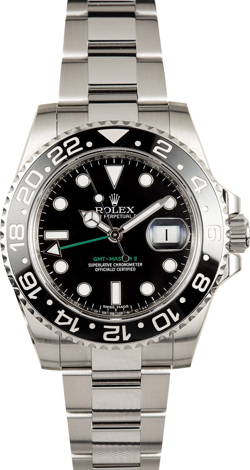 Pre Owned Men'S Used Rolex Black Dial Black Ceramic Bezel New-Style Oyster Flip-Lock Band 116710