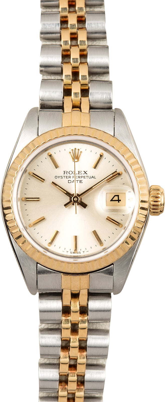 Pre Owned Used Rolex Silver Dial 18K Gold Fluted Bezel Jubilee Band 69173