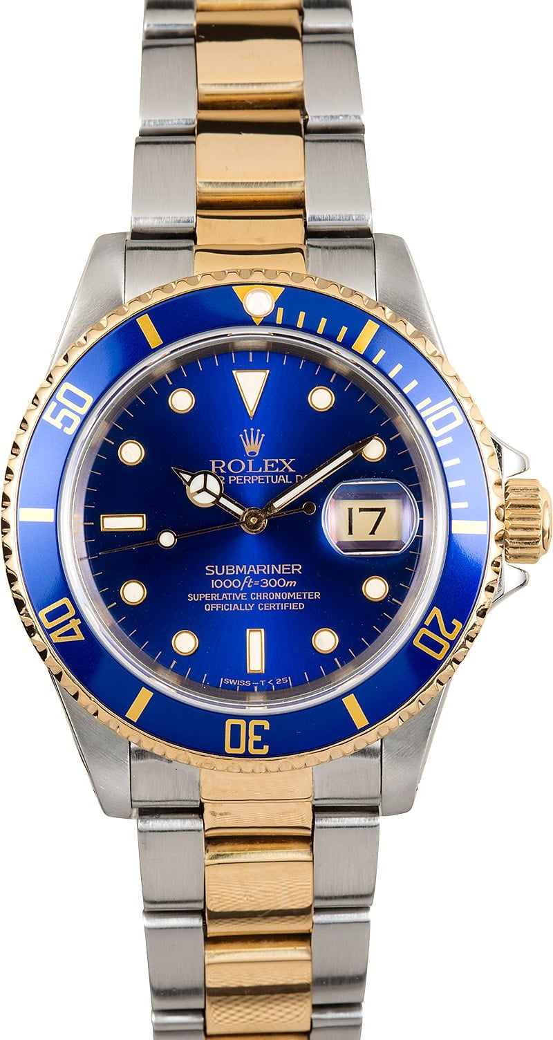 Pre Owned Men's Rolex Blue Dial Blue Insert Oyster Flip-Lock Band 16613