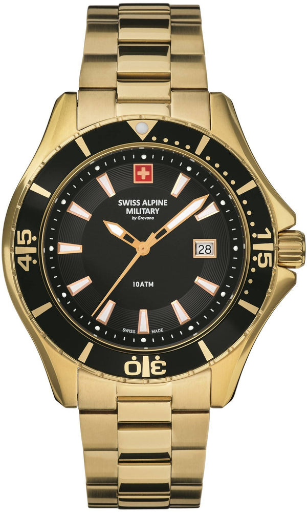 Swiss Alpine Military By Grovana Nautilus Black Dial Quartz 7040.1117 100M Men's Watch