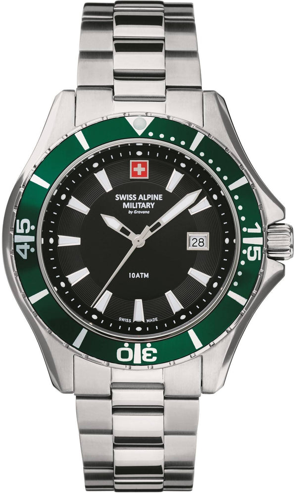 Swiss Alpine Military By Grovana Nautilus Black Dial Quartz 7040.1134 100M Men's Watch