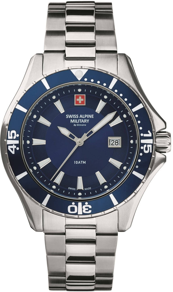 Swiss Alpine Military By Grovana Nautilus Blue Dial Quartz 7040.1135 100M Men's Watch