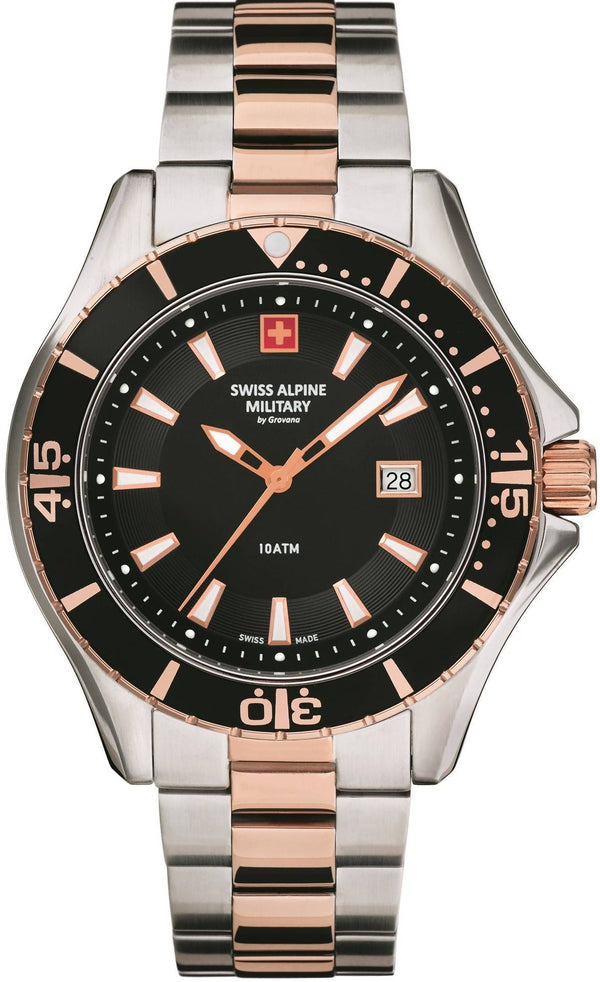 Swiss Alpine Military By Grovana Nautilus Black Dial Quartz 7040.1157 100M Men's Watch