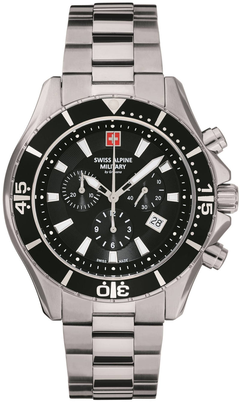 Swiss Alpine Military By Grovana Nautilus Chronograph Black Dial Quartz 7040.9137 100M Men's Watch