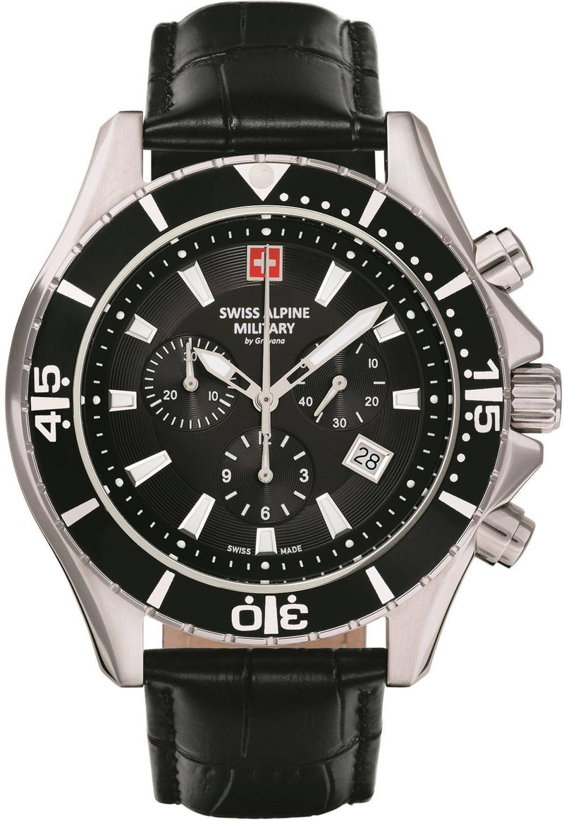 Swiss Alpine Military By Grovana Nautilus Chronograph Black Dial Quartz 7040.9537 100M Men's Watch