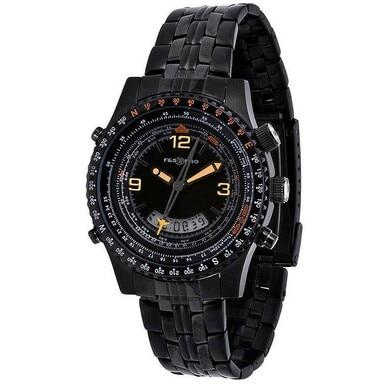 Field & Stream Chronograph Black Ion Plated Stainless Steel Men's E68 Aviation Watch
