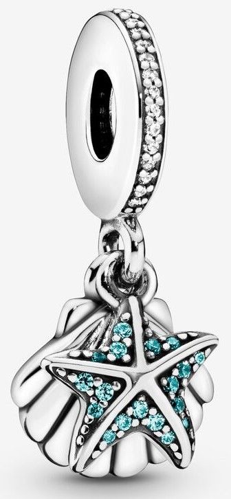 Pandora Moments Sterling Silver Starfish And Sea Shell Dangle Charm 792076CZF For Women
