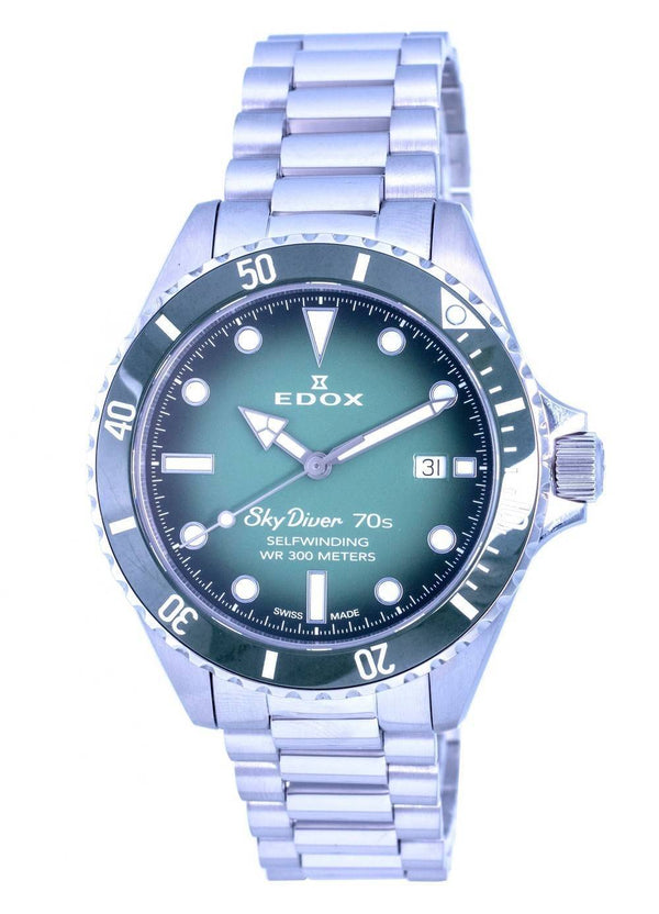 Edox SkyDiver Stainless Steel Green Dial Automatic 801153VMVDN 80115  3VM VDN 300M Men's Watch