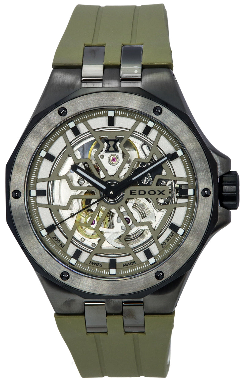 Edox Delfin Mecano Green Skeleton Dial Automatic Diver's 85303357GNCAVVONB 200M Men's Watch