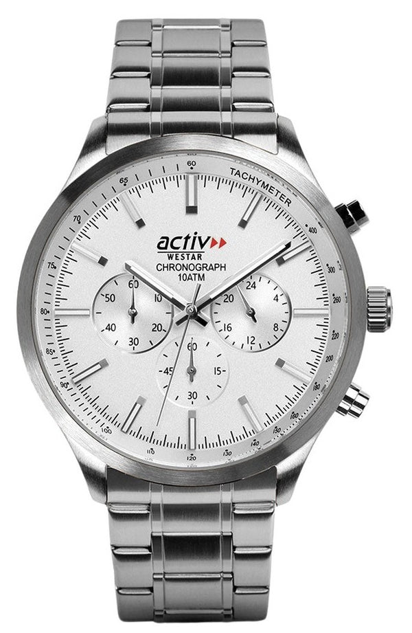 Westar Activ Chronograph Stainless Steel Silver Dial Quartz 90244STN107 100M Men's Watch