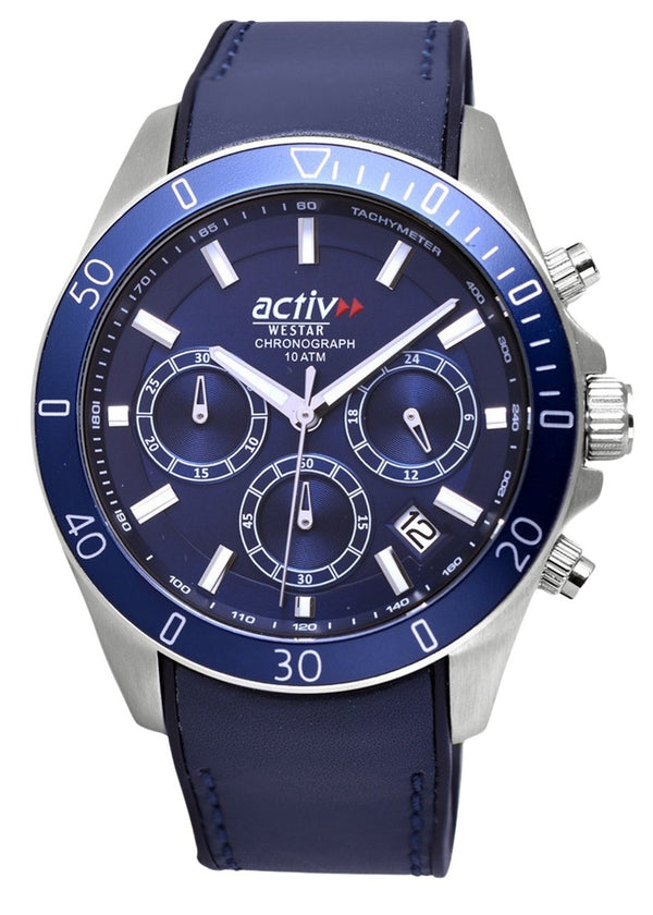 Westar Activ Chronograph Leather Strap Blue Dial Quartz 90245STN144 100M Men's Watch