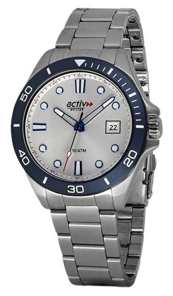 Westar Activ Sports Stainless Steel Silver Dial Quartz 90250SZN101 100M Men's Watch