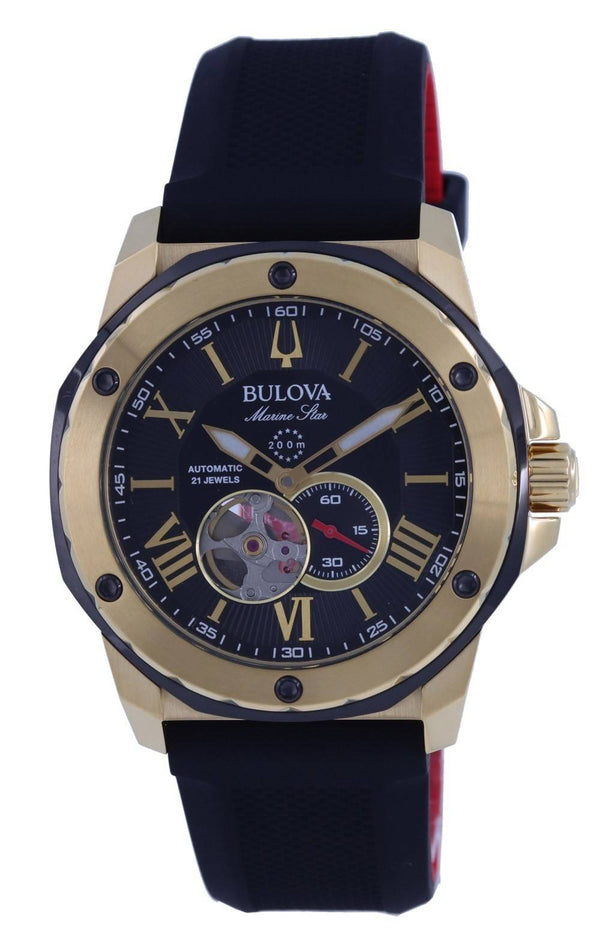 Bulova Marine Star Open Heart Black Dial Automatic Diver's 98A272 200M Men's Watch