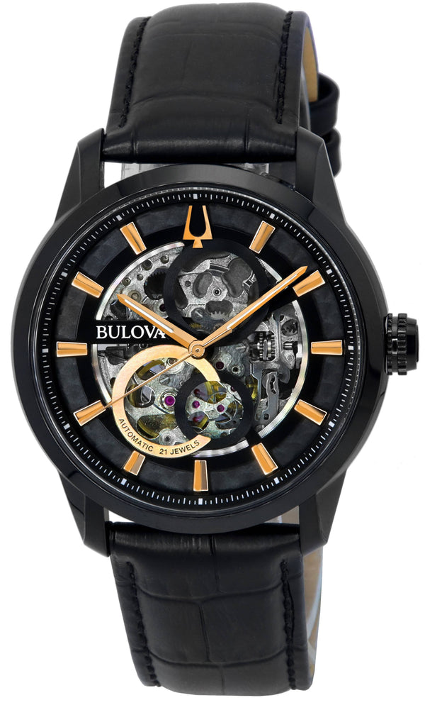 Bulova Classic Sutton Black Skeleton Dial Automatic 98A283 Men's Watch
