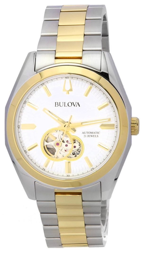Bulova Surveyor Silver Open Heart Dial Automatic 98A284 Men's Watch