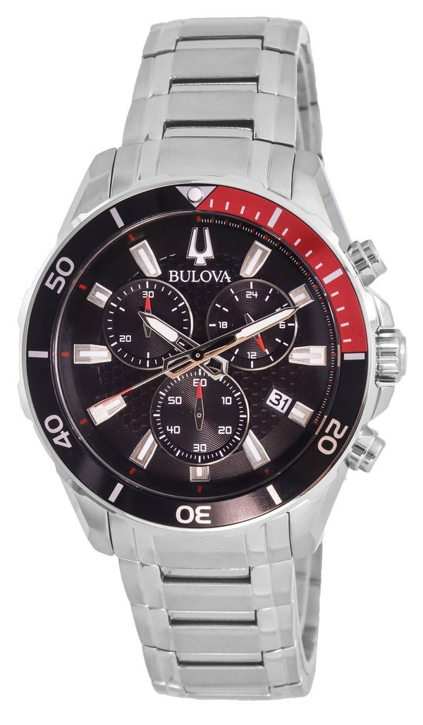 Bulova Chronograph Stainless Steel Black Dial Quartz 98B344 100M Men's Watch