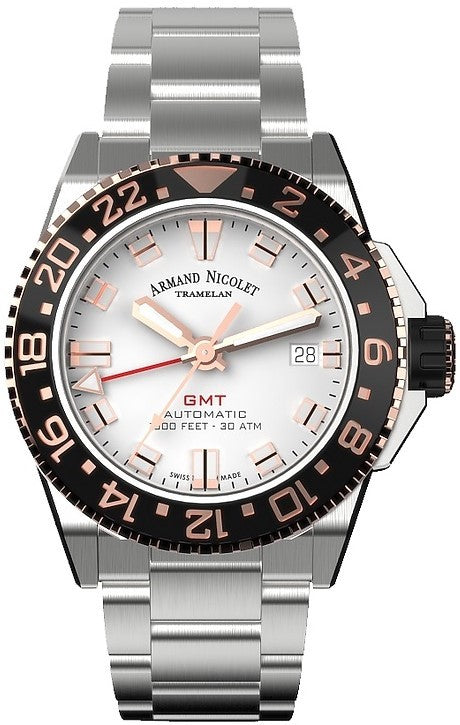 Armand Nicolet Tramelan JS9-41 Silver Dial With Black Ceramic Bezel Diver's Automatic A487ASN-AS-MA2481AA 300M Stainless Steel M