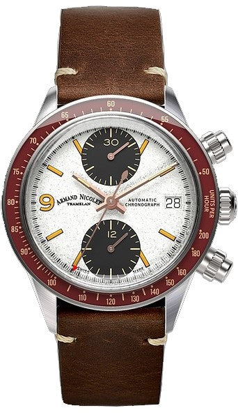 Armand Nicolet Tramelan VS1 Chronograph White Dial Automatic A510AXAA-AS-BP19500MAC 100M Calf Leather Strap Men's Watch