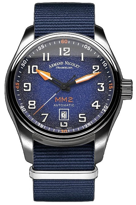 Armand Nicolet Tramelan MM2 Blue Dial Automatic A640P-BN-BN22481AAUU 100M Nylon Strap Men's Watch