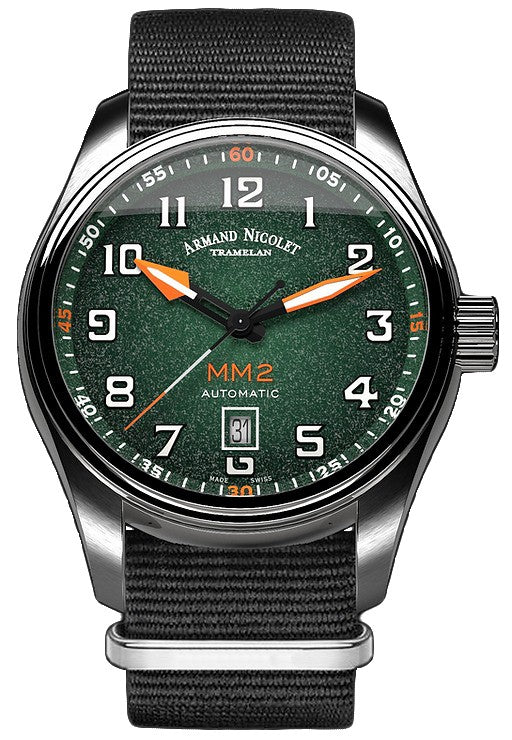 Armand Nicolet Tramelan MM2 Green Dial Automatic A640P-NV-BN22481AANN 100M Nylon Strap Men's Watch